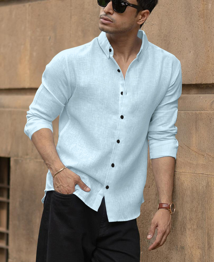 savani taxtile industries Men Solid Casual Light Blue Shirt