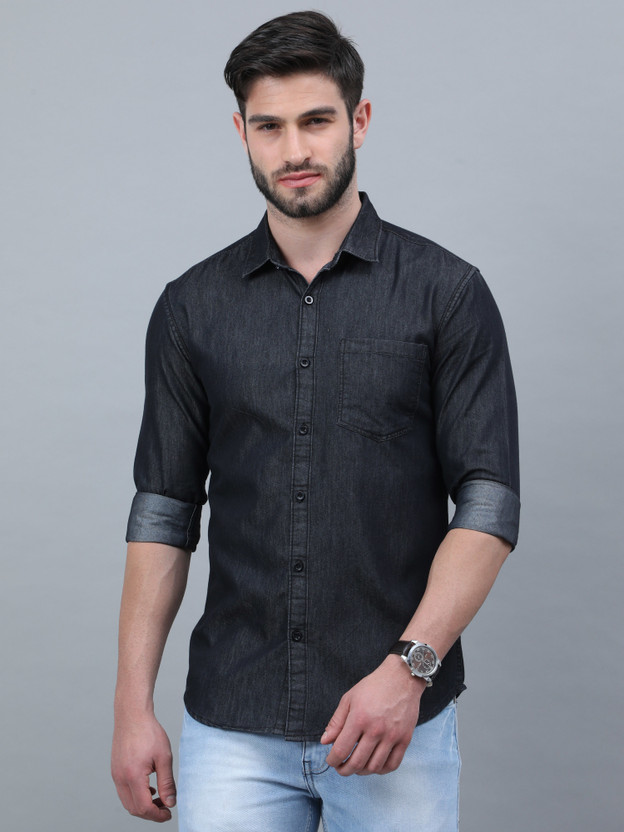 Regrowth Men Solid Casual Black Shirt