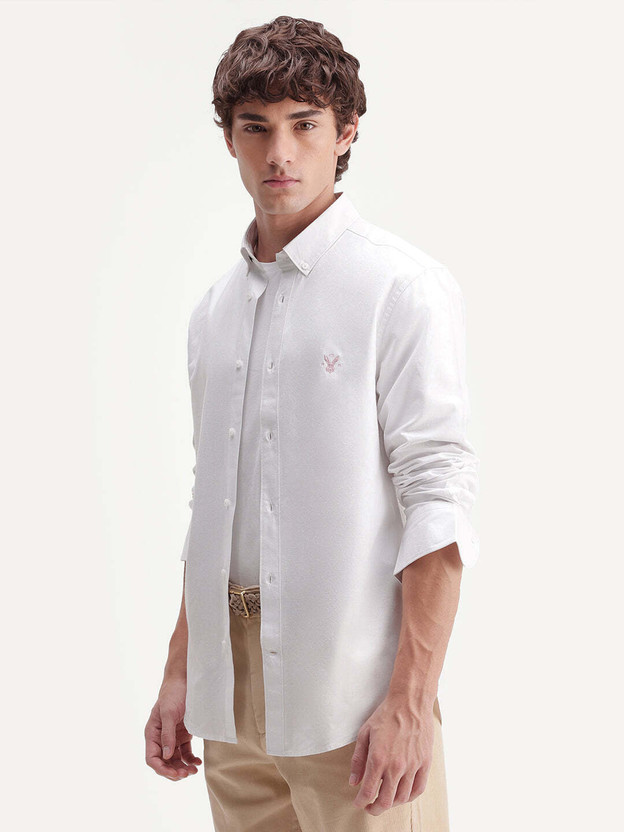 RARE RABBIT Men Solid Casual White Shirt