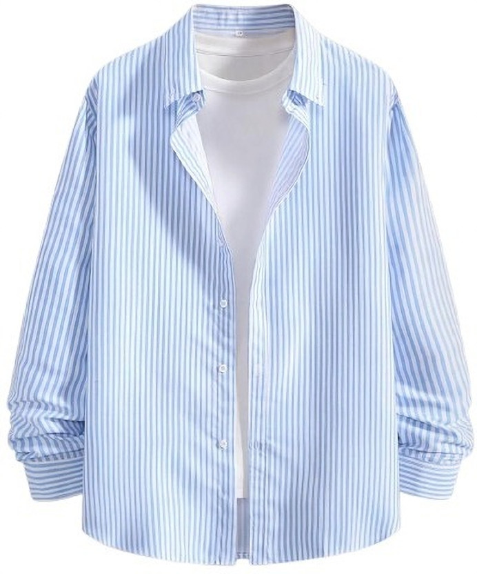 ShopGlobal ShopGlobal Men Striped Casual Light Blue, White Shirt - Flipkart Deal