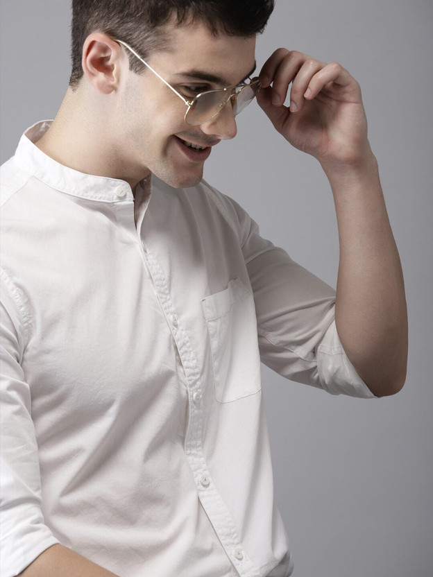 HERE&NOW Men Solid Casual White Shirt