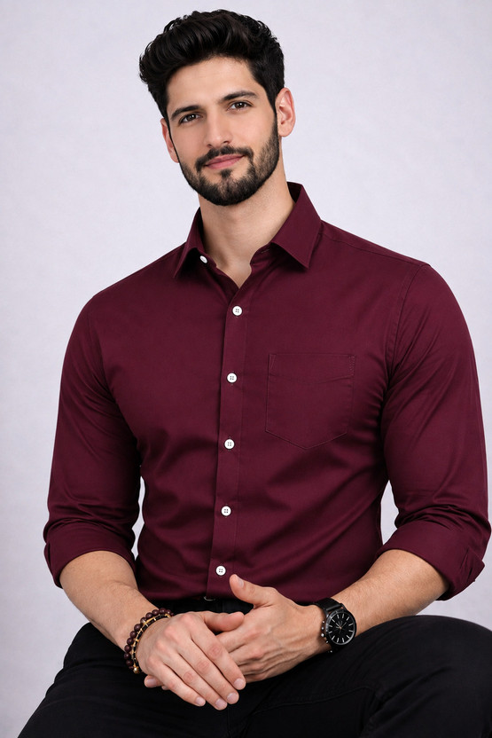 jagrutifashion Men Solid Formal Maroon Shirt
