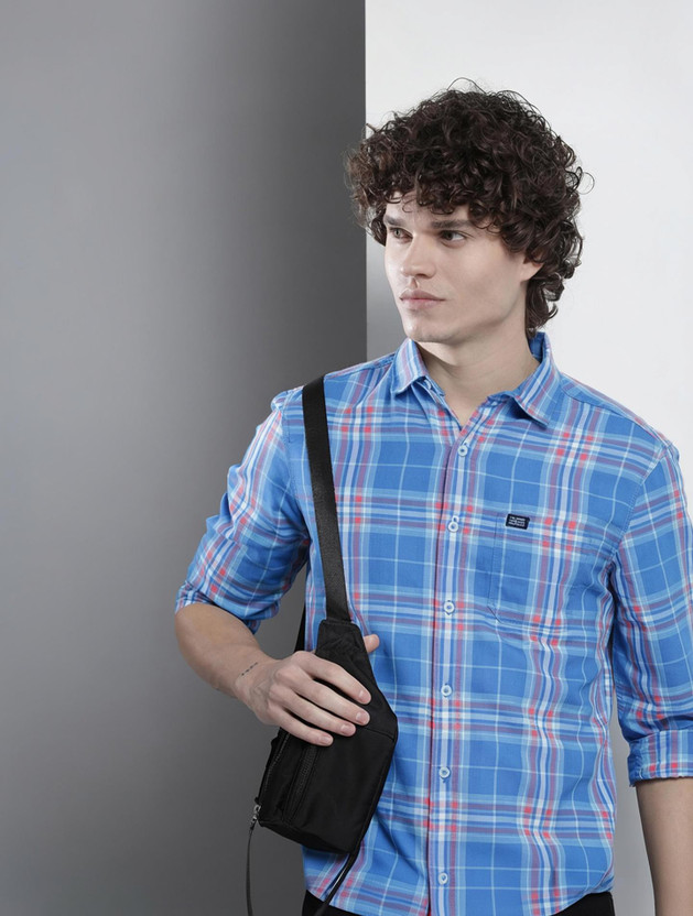 The Indian Garage Co. Men Checkered Casual Blue Shirt