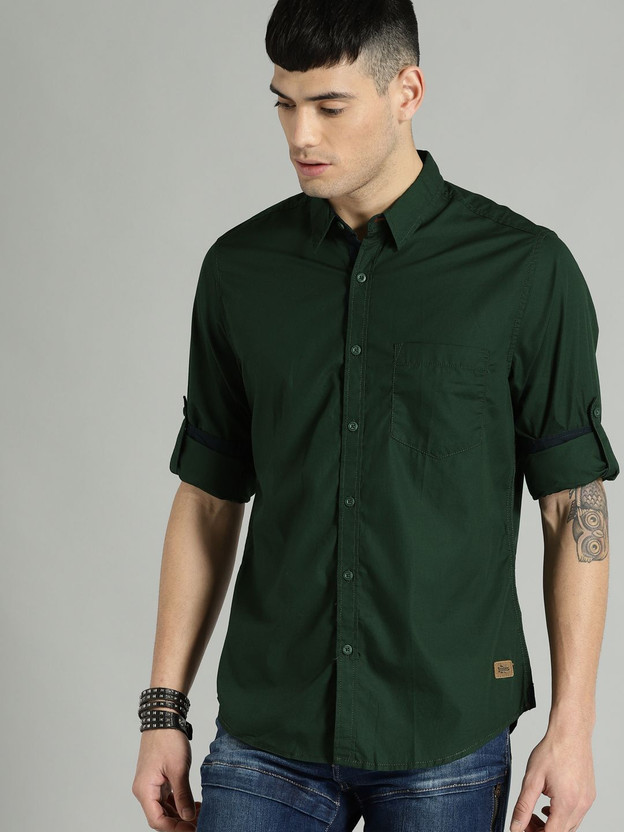 Roadster Men Solid Casual Green Shirt