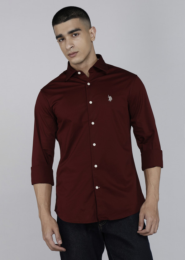 U.S. POLO ASSN. Men Solid Casual Maroon Shirt
