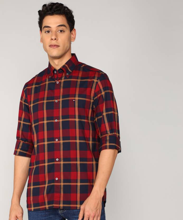TOMMY HILFIGER Men Checkered Casual Purple Shirt - Buy TOMMY HILFIGER Men  Checkered Casual Purple Shirt Online at Best Prices in India | Flipkart.com