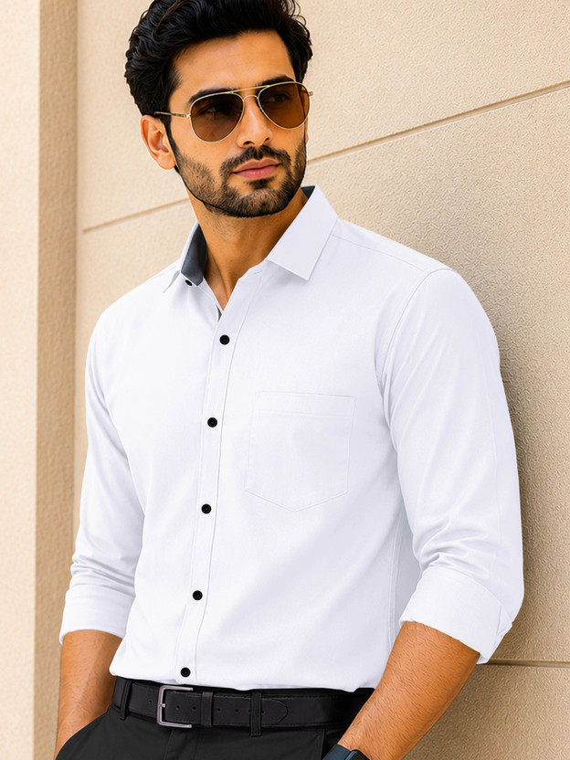 VeBNoR Men Solid Casual White Shirt