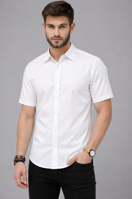 BROCON Men Solid Casual White Shirt
