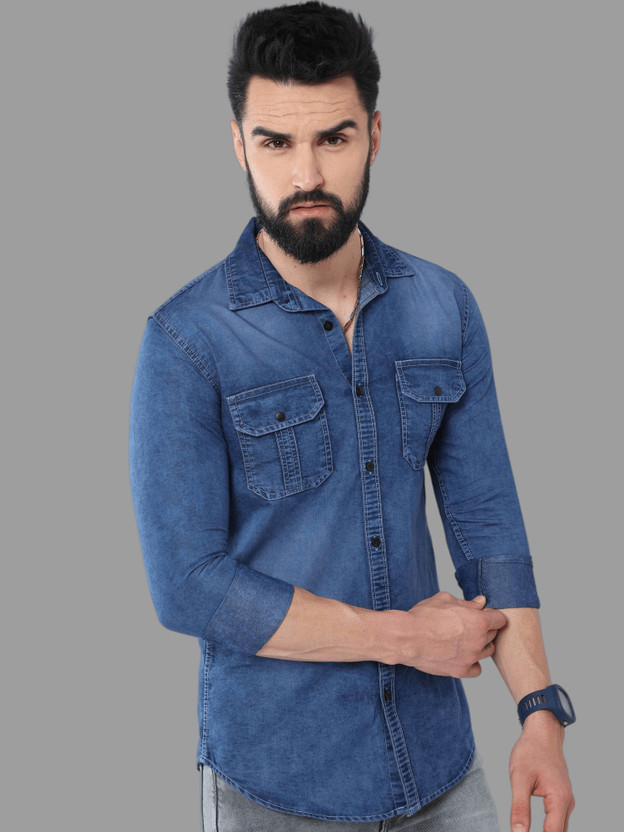 ReSLAG Men Washed Casual Blue Shirt