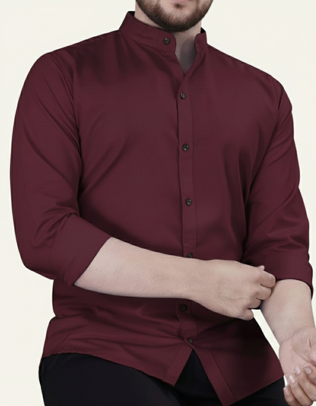 AVOLT Men Solid Formal Maroon Shirt