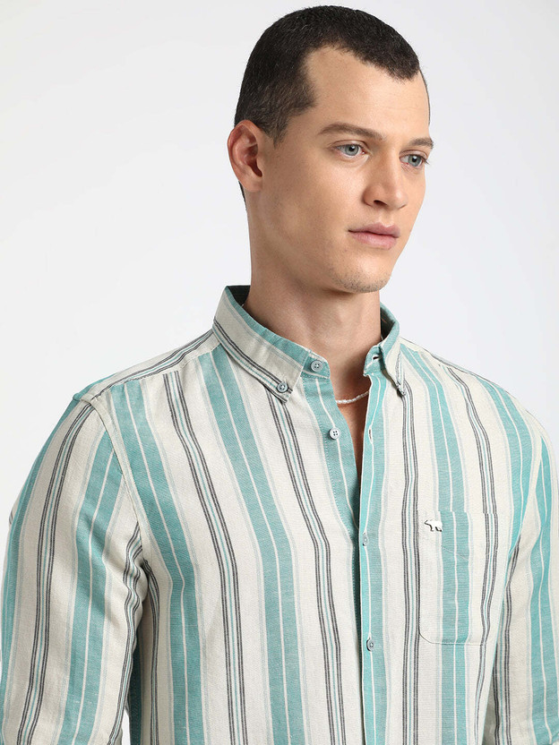THE BEAR HOUSE Men Striped Casual Blue Shirt