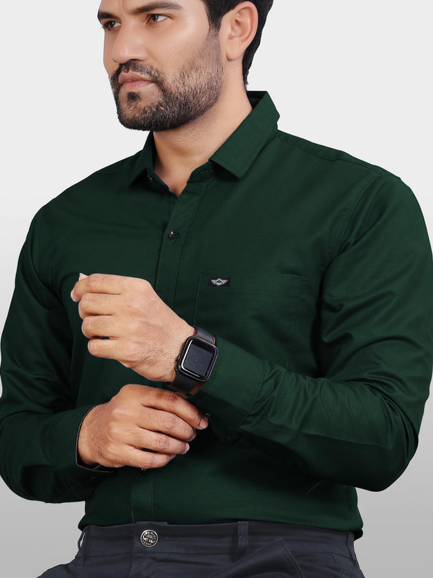 METRONAUT Men Solid Casual Dark Green Shirt