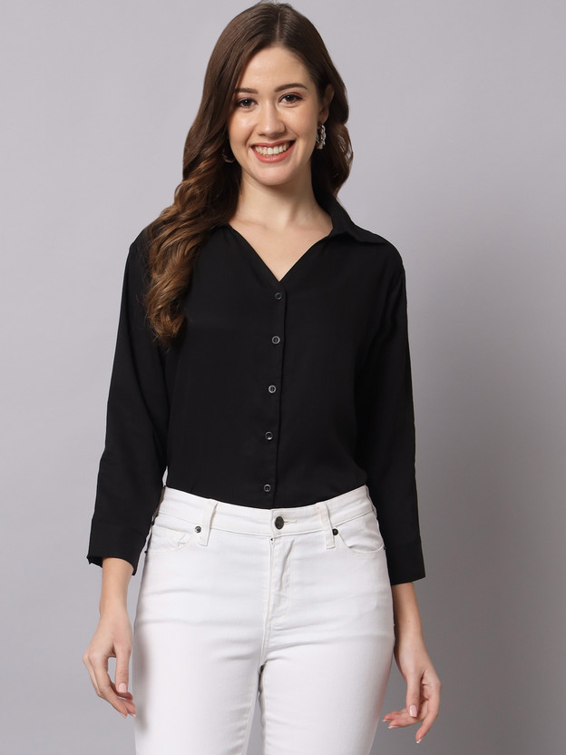 FUNDAY FASHION Women Solid Casual Black Shirt