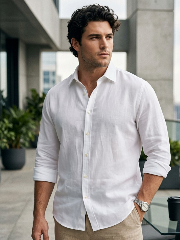 Urbano Plus Men Solid Casual White Shirt