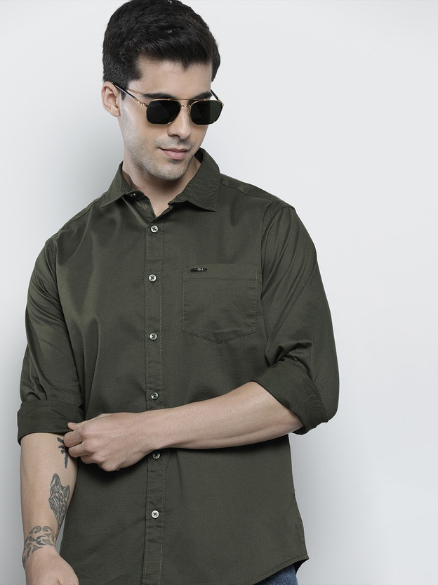 The Indian Garage Co. Men Solid Casual Green Shirt