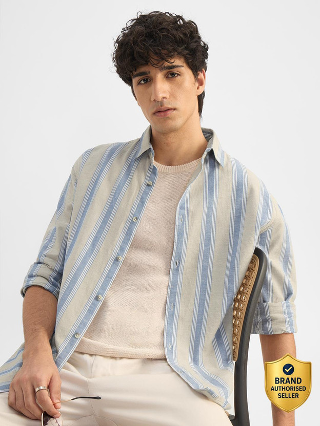 The The Souled Store Men Striped Casual Light Blue Shirt - Flipkart Deal