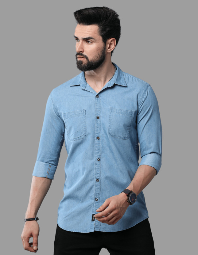 CAZZBA Men Solid Casual Blue Shirt