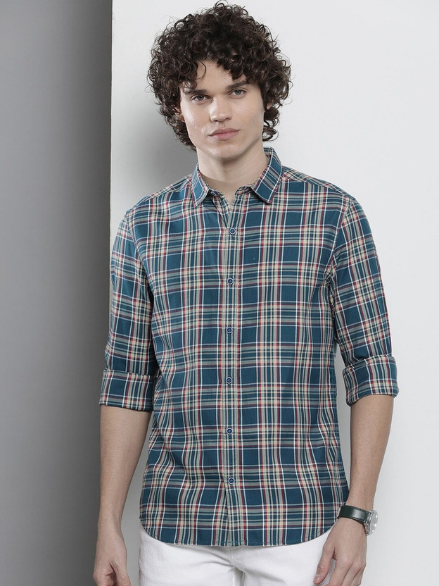 The Indian Garage Co. Men Checkered Casual Dark Blue Shirt