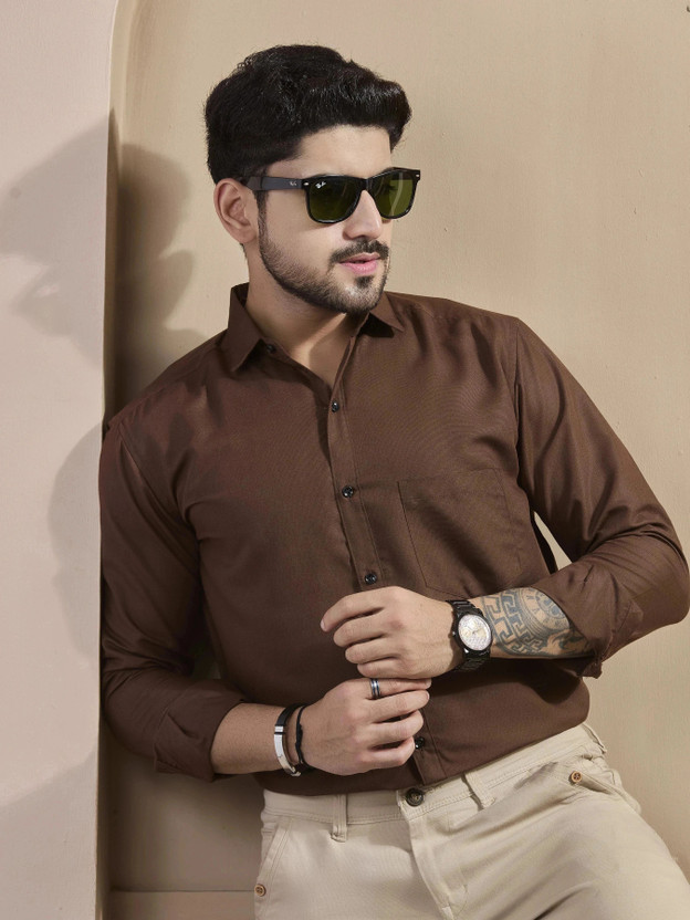 STONEBERG Men Solid Formal Brown Shirt