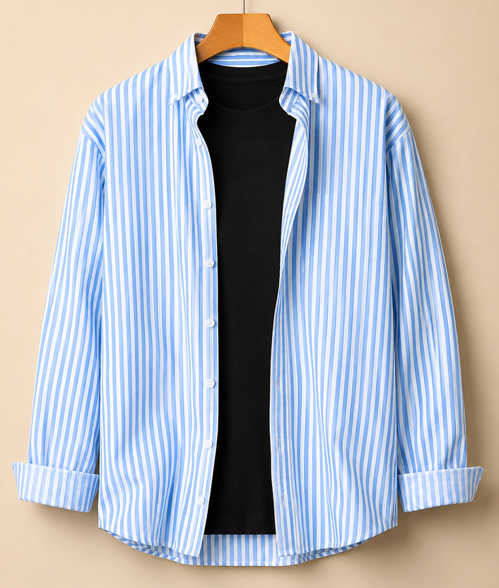 RODEIZ Men Striped Casual Light Blue, White Shirt