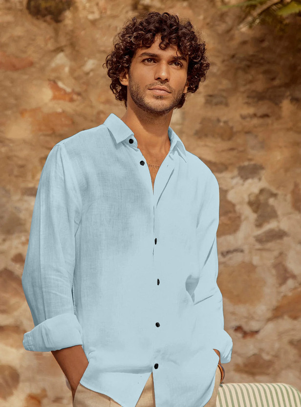 PayalBoutique Men Solid Casual Light Blue Shirt