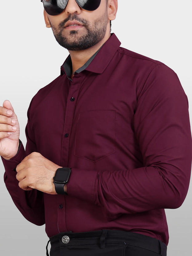 METRONAUT Men Solid Casual Maroon Shirt