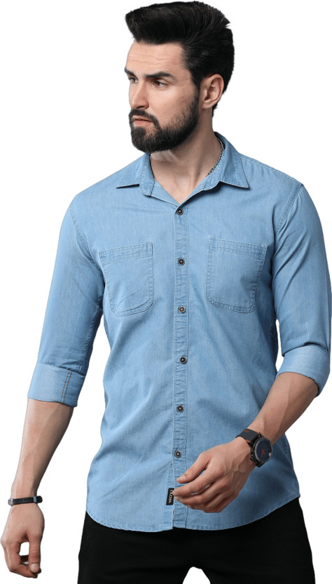 CAZZBA Men Solid Casual Blue Shirt