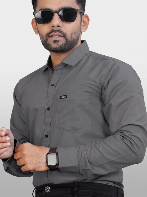 METRONAUT Men Solid Casual Grey Shirt