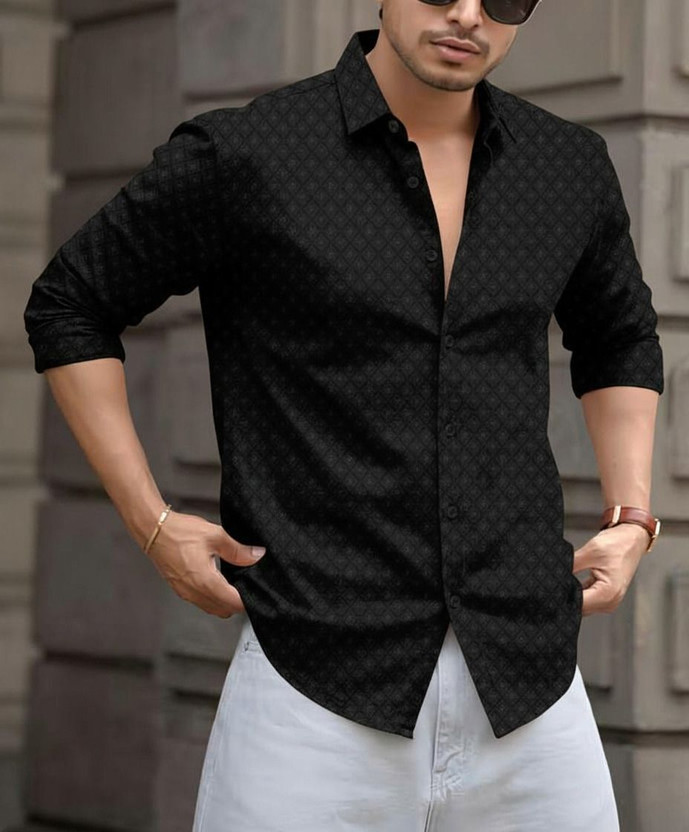MAMREE MAMREE Men Self Design, Printed Party Black Shirt - Flipkart Deal