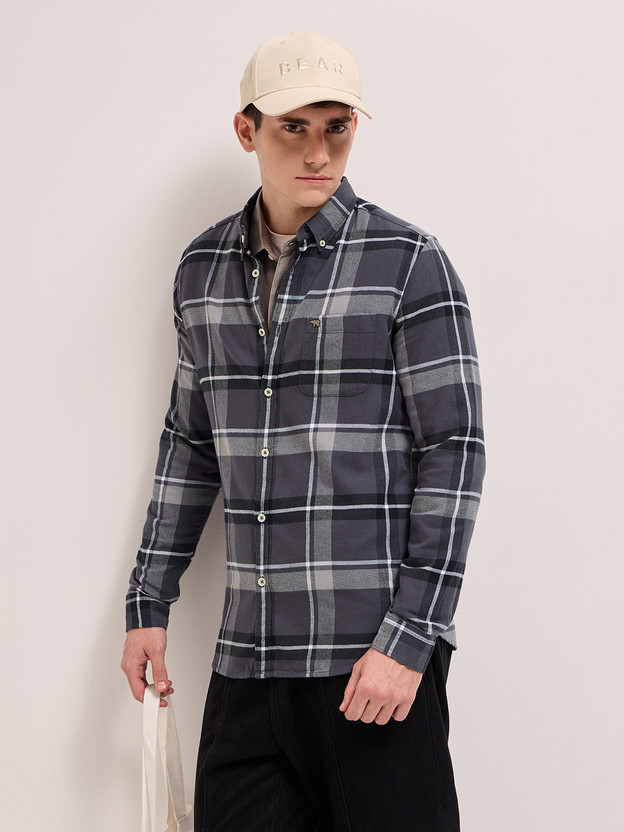 THE THE BEAR HOUSE Men Checkered Casual Grey Shirt - Flipkart Deal