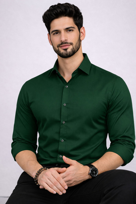 jagrutifashion Men Solid Formal Dark Green Shirt