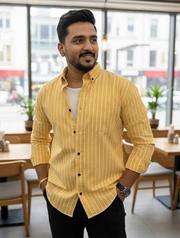 Spirit Spirit Men Striped Formal Yellow Shirt - Flipkart Deal