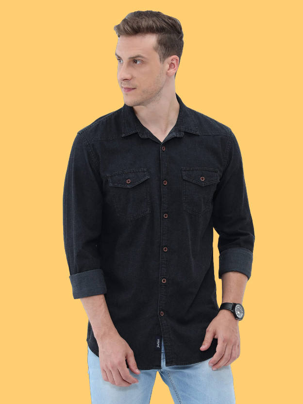 Carbonn Cloth Men Washed Casual Black Shirt
