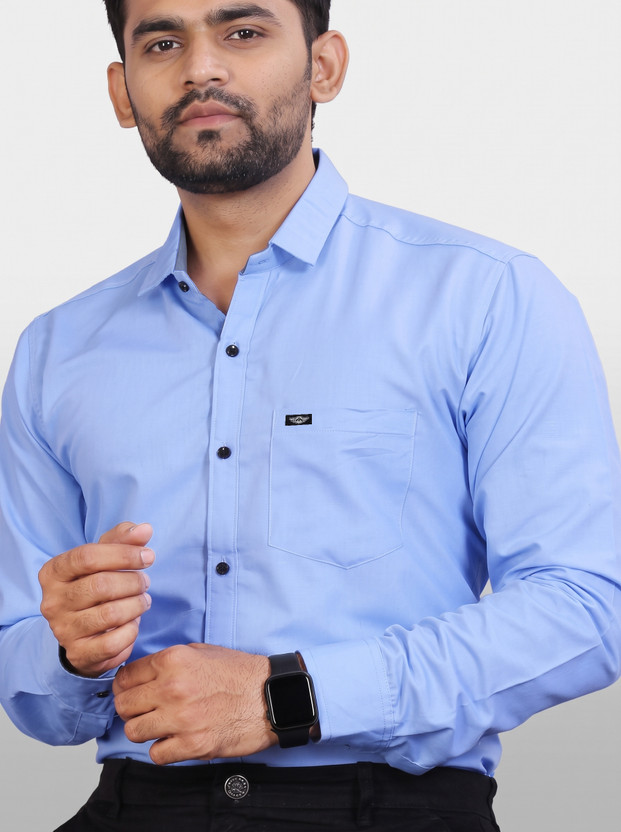 METRONAUT Men Solid Casual Light Blue Shirt