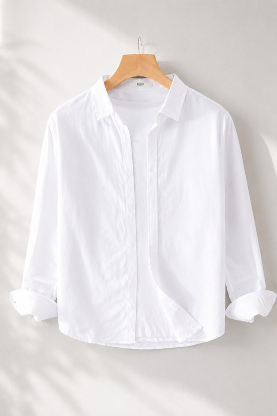 TorontoCN Men Solid Casual White Shirt