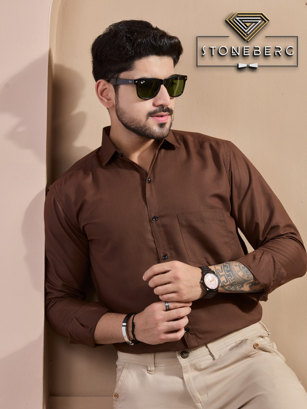 STONEBERG Men Solid Formal Brown Shirt