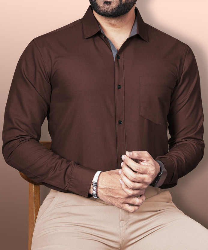 VTEXX Men Solid Formal Brown Shirt