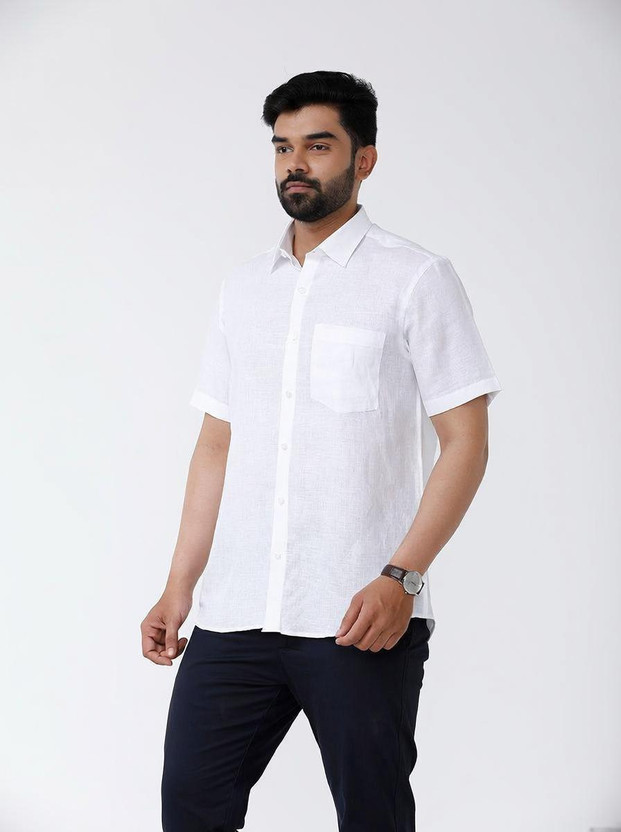 The TallMann Club Men Solid Casual White Shirt