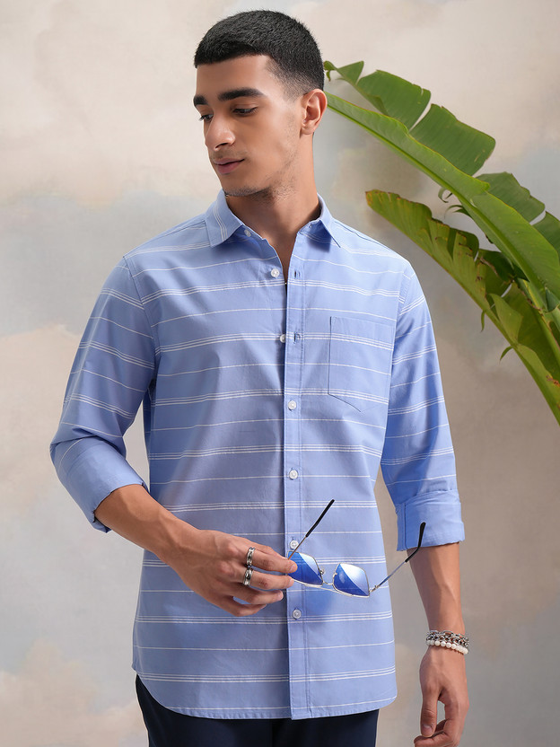 HIGHLANDER HIGHLANDER Men Striped Formal Light Blue, White Shirt - Flipkart Deal