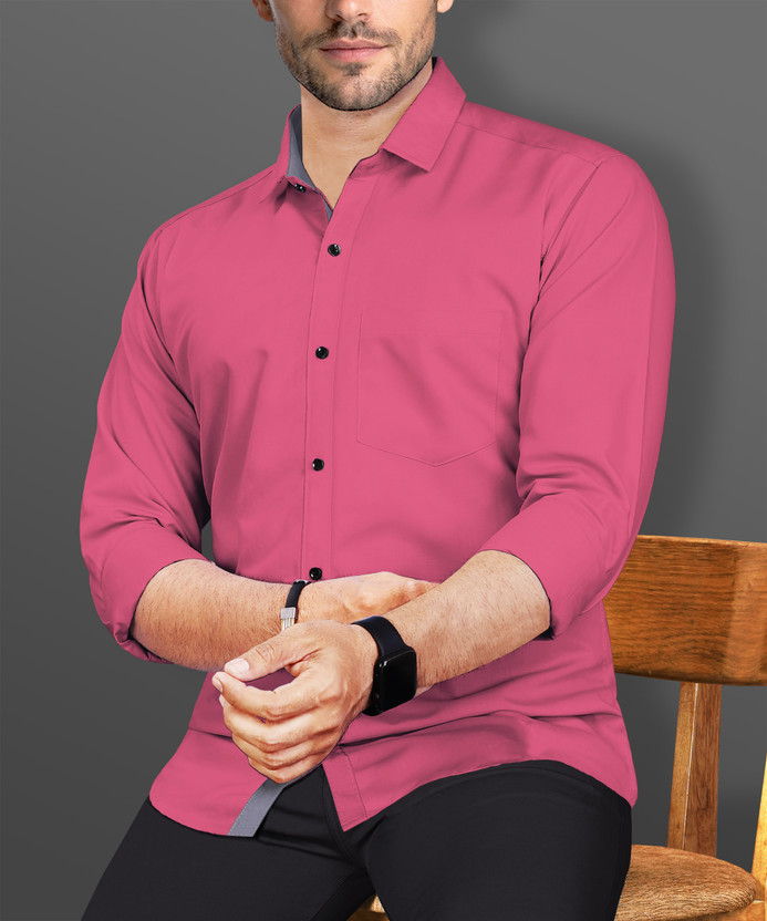 VeBNoR Men Solid Casual Pink Shirt
