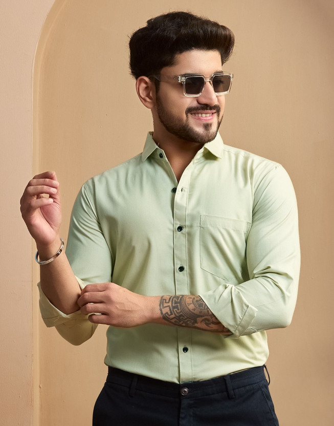 STONEBERG Men Solid Formal Light Green Shirt