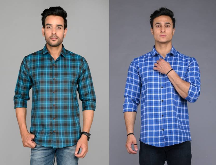 [Sizes S, M, L, XL] Tanip Men Slim Fit Checkered Slim Collar Casual Shirt  (Pack of 2)