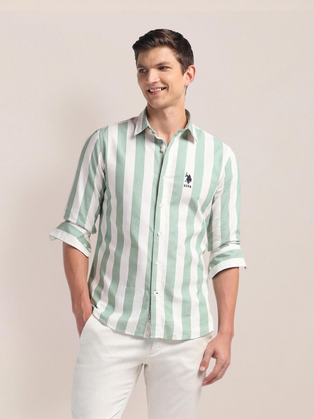 U.S. POLO ASSN. Men Striped Casual Green Shirt