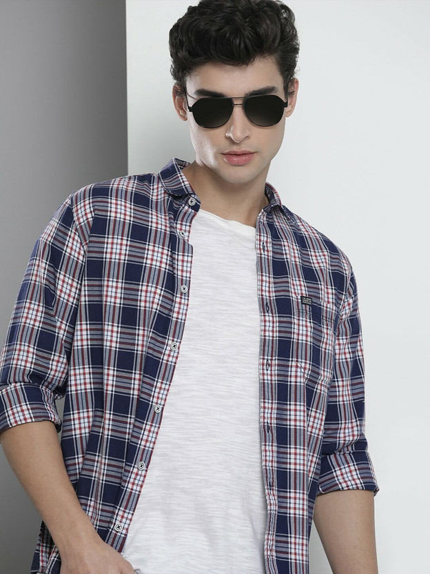 The Indian Garage Co. Men Checkered Casual Blue Shirt