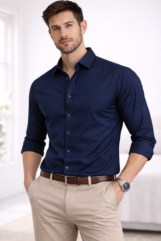 BROCON Men Solid Formal Dark Blue Shirt
