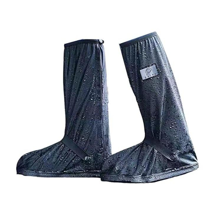 SNOWIE SOFT Waterproof Shoe Cover Calf Length with Elastic Strap Wear Resistant One Pair Plastic Black High Ankle Shoe Cover(UK 6.5-8 Pack of 2)