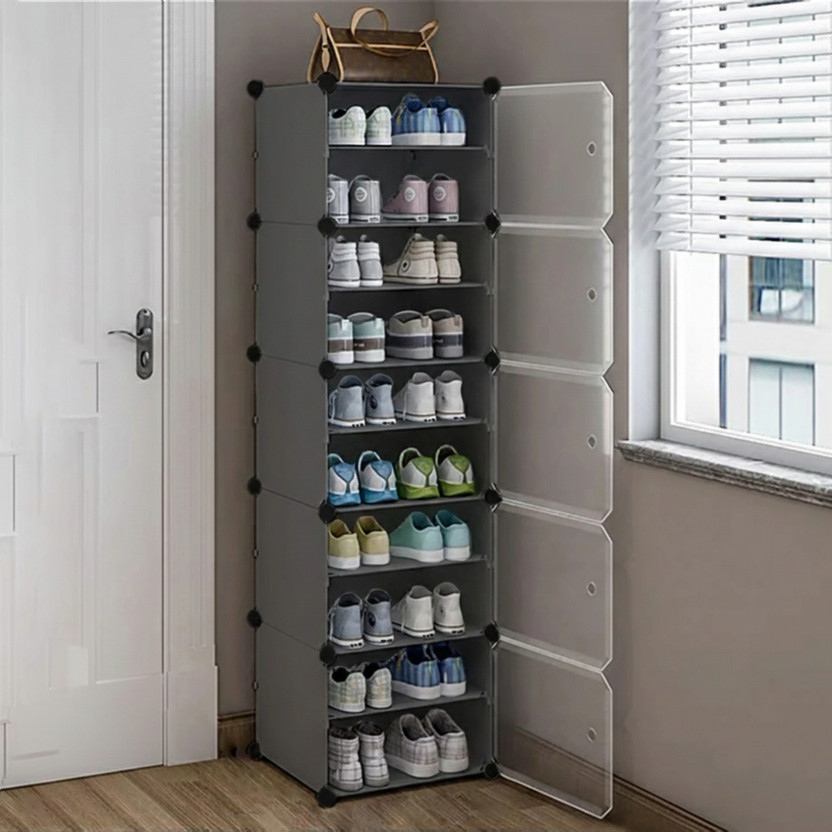 Sasimo 5 Door 10 Shelf Plastic Metal Plastic Collapsible Shoe Stand(Grey, 10 Shelves, DIY(Do-It-Yourself))