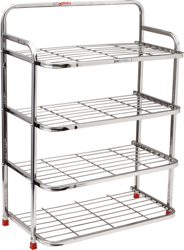 Airsteel Multipurpose Kitchen rack| Shoe rack Wall mounted | (4-shelf, Steel, Large size) Metal Shoe Stand(Stainless Steel, 4 Shelves, DIY(Do-It-Yourself))