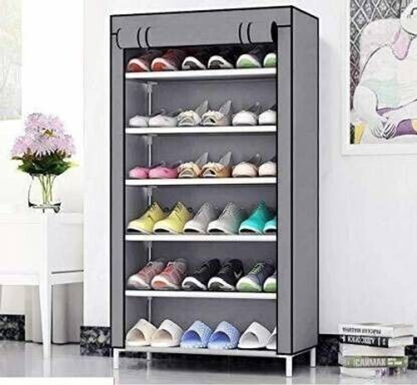 Dwello 6 sleeves grey shoe rack Plastic, Metal Collapsible Shoe Stand(Grey, 6 Shelves, DIY(Do-It-Yourself))