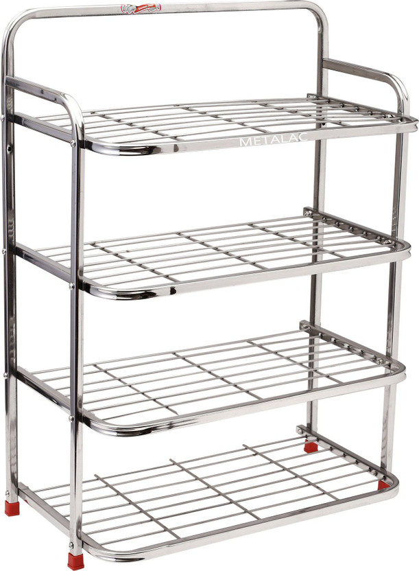 METALAC Multipurpose Kitchen rack| Shoe rack Wall mounted | (4-shelf, Large size) Metal Shoe Stand(Stainless Steel, 4 Shelves, DIY(Do-It-Yourself))